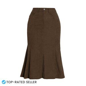 Corduroy Midi Skirt High Waist Bodycon Fishtail Hem Work Casual Fall Winter